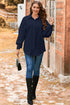 Cable Texture Button Front Puff Sleeve Shacket